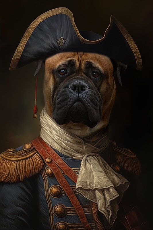 Hundeportrait im Napoleon Kostüm