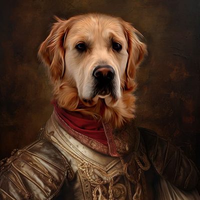 hunde_portrait_Golden Retriever_in_jagd_renaissance_mittelalter_kleidung_geschenkidee